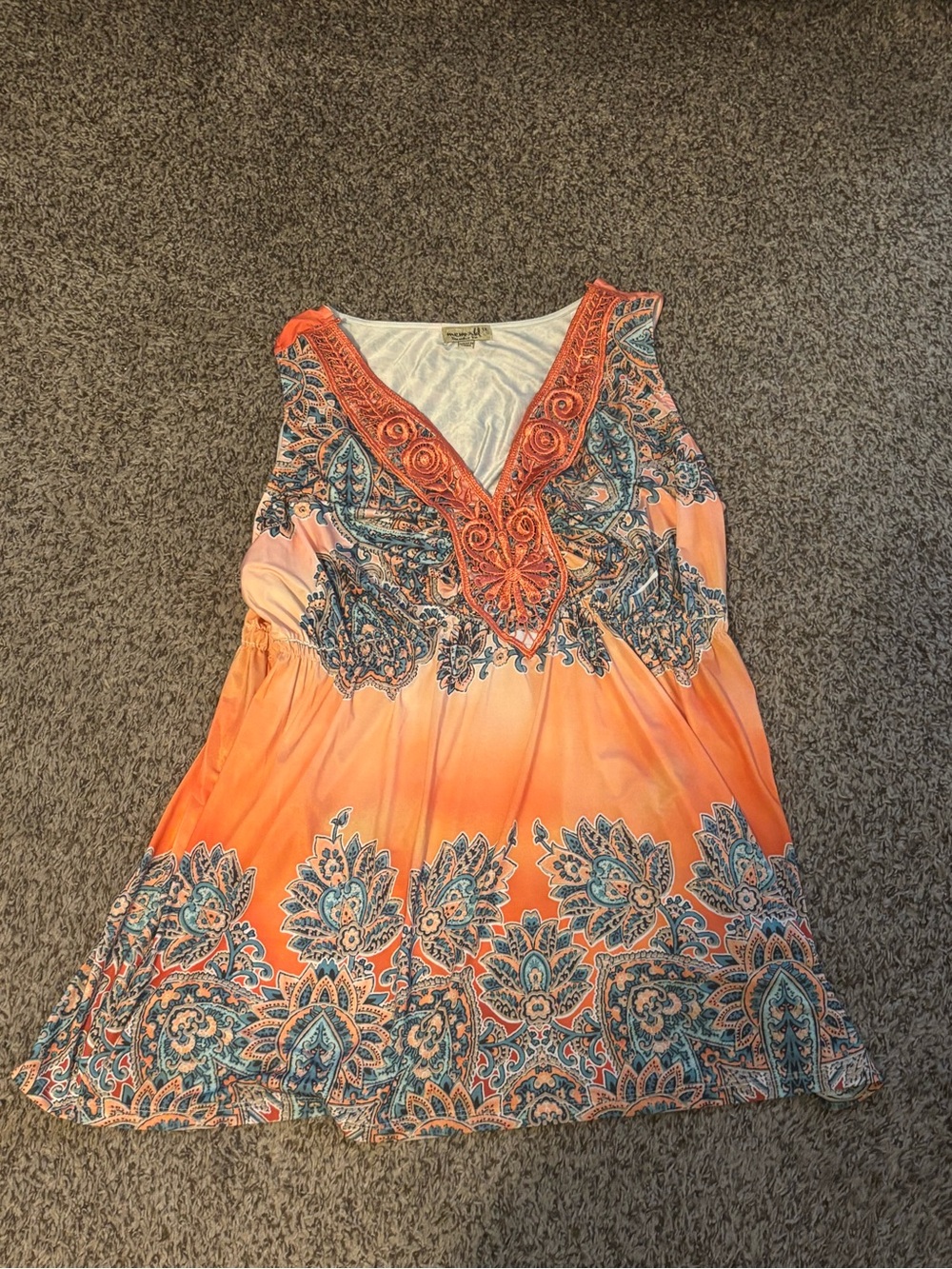 Sleeveless Orange Paisley V-Neck Blouse